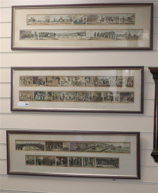 An early 19th century English coloured aquatint, Panoramic scroll depicting The Rakes Progress,